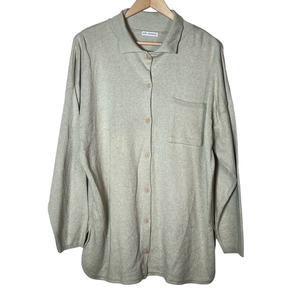 Erik Stewart light green button down top shirt size large? L B178